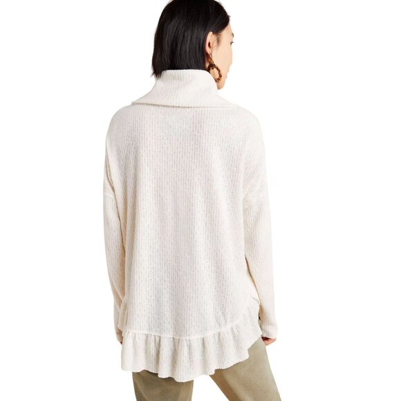 Anthropologie Maeve Addie Ruffled Hacci Pullover Size XS Cowl Neck Cream Neutral - Picture 2 of 8